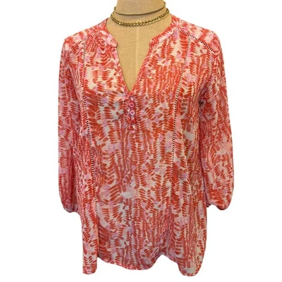 Blusa Top Camisa Para Mujer COLLECTIVE CONCEPTS Estampado Rojo Rosa Talla S Foto 1 de 4