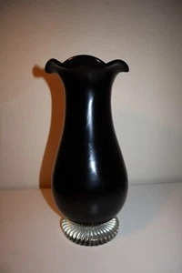 Vintage Murano Mid Century Black Amethyst Vase Clear Glass Foot - Picture 1 of 4