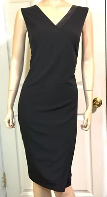 Nuevo con etiquetas Nuevo Vestido St John Simulado Envolvido Pequeño Negro con Ribete de Cuero talla 10 Foto 1 de 4