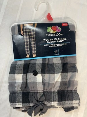 Fruit Of Loom Plaid FLANNEL Sleep/Lounge Pants Black Gray Size Small 28/30 NWT — 第 1/2 张图片