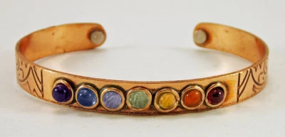 Copper 7 Chakra Crystal Bracelet Adjustable Magnetic Cuff Reiki Healing Gemstone - Image 1 of 4