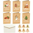 6Pcs Merry Christmas Kraft Paper Greeting Card With Envelopes Santa Stickers