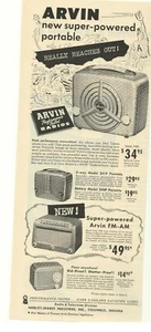1949 Arvin Portable Radio Advertisement Noblitt-Sparks Industries Inc. Columbus, - Picture 1 of 1