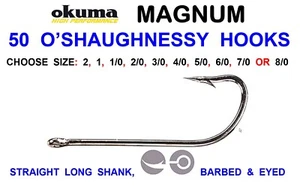 50 OKUMA O'SHAUGHNESSY HOOKS SIZE 2 1 1/0 2/0 3/0 4/0 5/0 6/0 7/0 8/0 10/0 12/0 - Picture 1 of 1