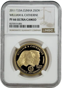 2011 Tristan Da Cunha Gold 2 Sovereign William & Catherine 0.4717 oz NGC PF 66UC - Picture 1 of 2