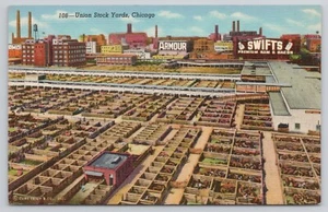 Postcard IL Chicago Illinois Aerial View of Union Stock Yards Linen 1941 - Picture 1 of 2