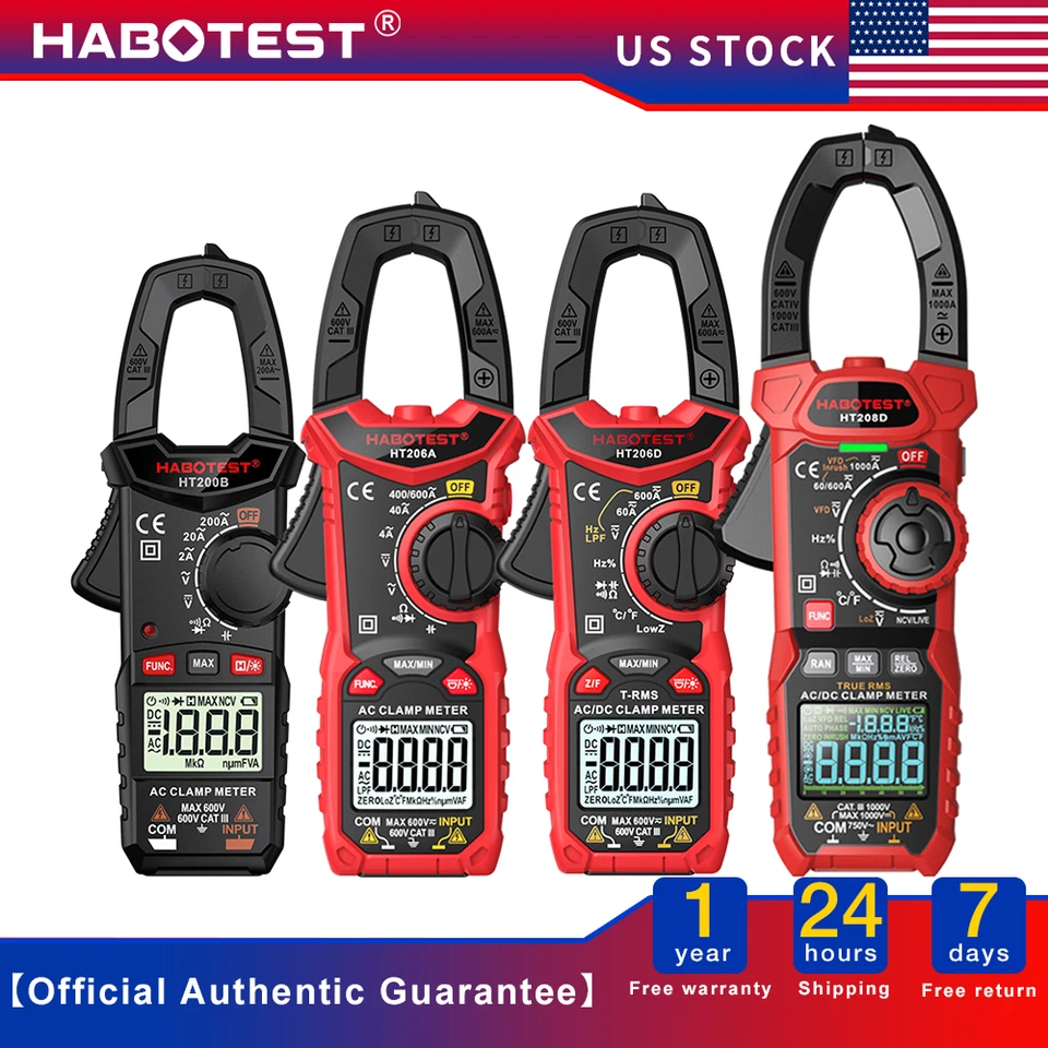 HABOTEST HT208D Digital Clamp Meter Multimeter True RMS AC DC Volt Amp NCV Cap