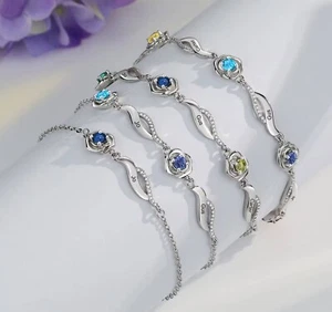 Personalized Birthstone Rose Bracelet - Custom 1-4 Names Family Birthstones - Picture 1 of 9