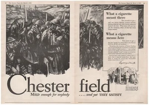 1929 2 piezas Chesterfield cigarrillos lo que un cigarrillo significaba allí anuncio impreso de tabaco - Imagen 1 de 3