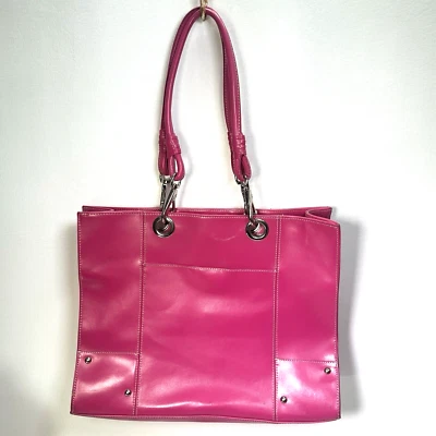 Vtg Wilson Leather Laptop Handbag Hot Pink Leopard Lined Purse Shoulder Tote Bag - Image 1 of 4