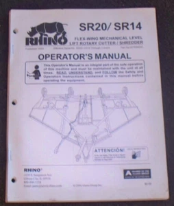 Rhino SR20 SR14 Rotary Cutter Shredder Parts Operator Manual w/ Parts Listing - Picture 1 of 1