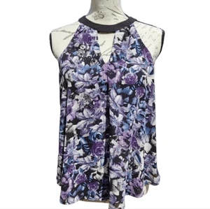 Astr-214 Blusa Cuello Alto Floral Sin Mangas Gris Morado Y2K Mediana - Imagen 1 de 8