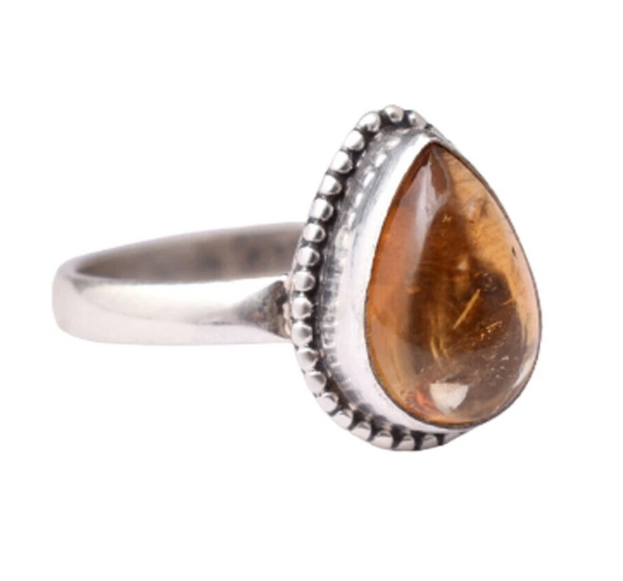 Handmade Sterling Silver Natural Citrine Pear Shape Rose Gold/Gold Plated Gift - Image 1 of 4