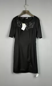 LOVE MOSCHINO Black Viscose Embroidered Floral Print Short Sleeve Dress Size 38 - Picture 1 of 16