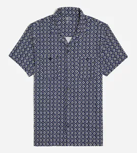 J.Crew kurzärmeliges Baumwollstrick Camp-Kragenshirt im Druck blau groß neu mit Etikett! - Bild 1 von 1