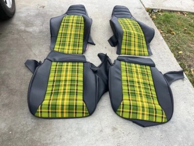 PORSCHE 911 911sc UPHOLSTERY SEAT KIT SET FRONTS TARTAN PLAIDS/GERMAN VINYL NEW - Image 1 of 4