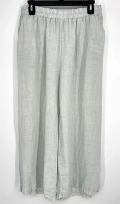 Pantalón C. Studio Mujer Talla L 100% Lino Azul Pálido Pierna Ancha Hecho en Italia Pull-on Foto 1 de 4