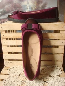 NWOB~ SOFT STYLE ~ BURGANDY VELVET & PATENT LEATHER BALLET FLATS W/BOW ~7-7.5M - Picture 1 of 9