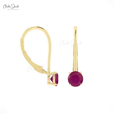 5mm Round Ruby Lever back Earrings 14K Gold Fine Jewelry Birthday Gift For Her - Image 1 of 4