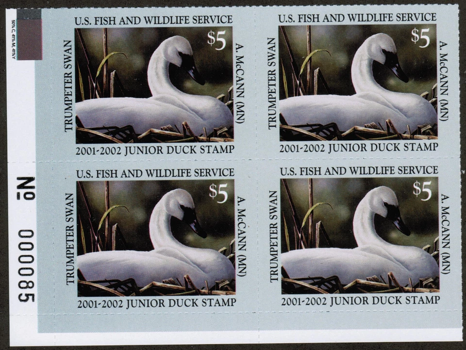US USA Sc# JDS9 MNH FVF PLATE# BLOCK Trumpeter Swan Junior Duck Stamp - Image 1 of 1