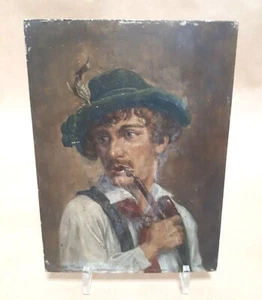 HSP Wooden Portrait Young Pipe Smoker Tyrol Bavaria Bayern 1900 - Picture 1 of 12