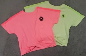 Converse Girls Youth M Neon Pink Yellow Twist Front T-Shirts Tee Chuck Taylor - Picture 1 of 7