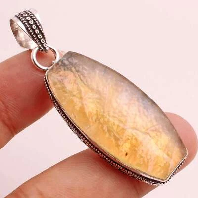 Tripletta Opale Gemma Placcato Argento Handmade Ciondolo Gioielli Regalo 4.3cm - Immagine 1 di 3