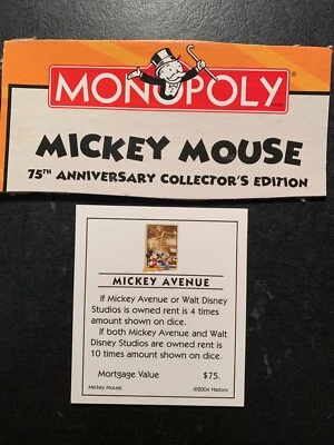 Monopoly   Mickey Mouse  MICKEY AVENUE  Title Deed Card   2004 - Image 1 of 4