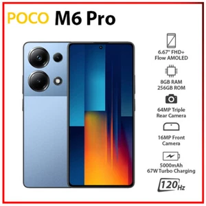 (Unlocked) Xiaomi POCO M6 Pro 8GB+256GB BLUE Dual SIM Android Cell Phone - Picture 1 of 5