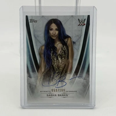 2020 Topps WWE Wrestling Sasha Banks On Card Auto Smack Down 53/199 - Image 1 of 2