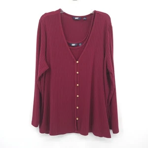 Lands End 2-piece tank top and cardigan ribbed knit set Size 2X burgundy stretch - Picture 1 of 11