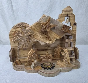 Musical Nativity Scene Set Holy Land Hand Carved Olive Wood Grown in Bethlehem - Picture 1 of 7