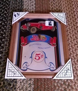 Pepsi Cola & Car Insegna Vintage Incorniciata Vetro e Legno Bar Uomo Specchio Grotta 13x16 - Foto 1 di 5