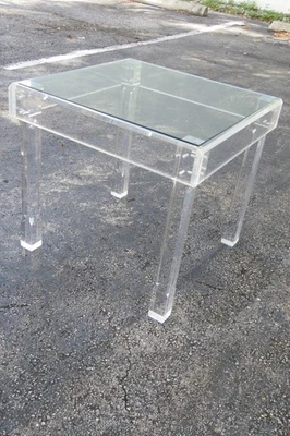 Hollywood Regency Lucite Glass Top Side End Table 6115 - Image 1 of 4