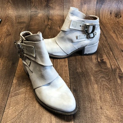 Botines A.S. 98 Gris/Blanco Cuero Suave Hebilla “Olin” Talla 39 EU (US 8) Foto 1 de 4