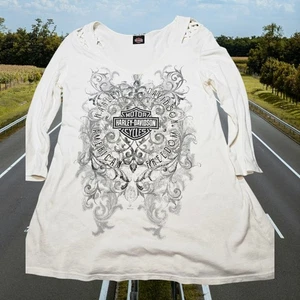 Damen Harley Davidson American Freedom Cutout Shirt 3/4 Ärmel Größe Small - Bild 1 von 5