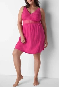 Cacique Lane Bryant Babydoll rosa Spitzenbesatz hoher Scheitel Negligee Gr. 30/32 neu mit Etikett $ 52,95 - Bild 1 von 5