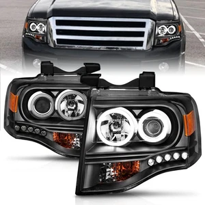 Black Clear Lens CCFL Projector Headlight Set w/Halo fits 07-14 Ford Expedition - Picture 1 of 6