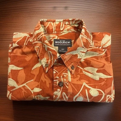 Camisa WOOLRICH Hawaiana/Aloha Floral Palmeras Algodón Naranja/Tostado Retro Hombres Grande Foto 1 de 4