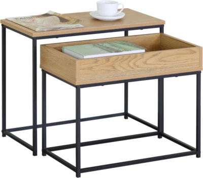 Nesting Coffee Tables Set of 2 Nest Stacking Side End Table Steel Metal Frame - Image 1 of 4