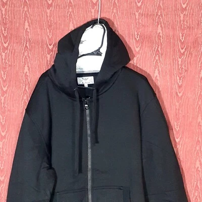 Q-ACTIVE 男式 SHERPA LINED HOODIE 黑色长袖 2 个口袋 1 内口袋  — 第 1/4 张图片