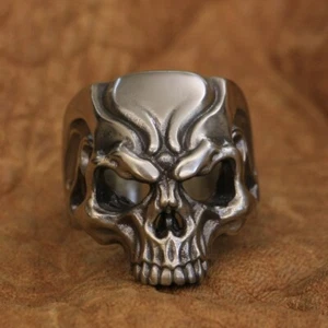 Cupronickel Hollow Angry Skull Ring Biker Punk Jewellery CP136C UK N½~Z4 - Picture 1 of 27