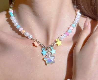 925 Placcato Argento Carino Stella Cuore Donna Cristallo Collana Regalo - Immagine 1 di 3