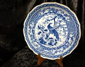Plato de porcelana japonés cuenco pintado a mano azul blanco floral China Chinoserie - Imagen 1 de 8