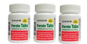 Major Mineral Supplement Ferate Tabs Iron 27 mg Strength Tablet 100 ct X 3 Packs - Picture 1 of 1