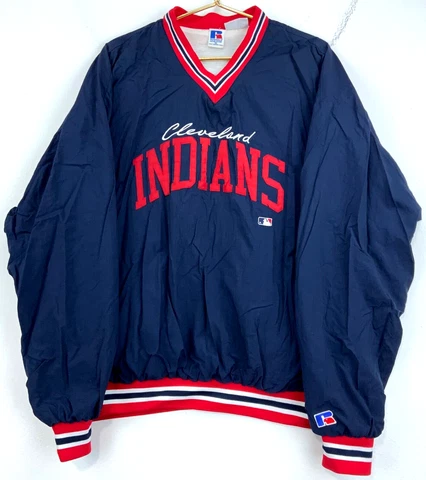 Vintage Cleveland Indians Russell Pullover Windbreaker Jacket Size XL Blue Mlb Cover