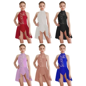 Kids Dancewear Lace Dress Gymnastics Leotard Gift Ice Skating Cheerleading Show - Picture 1 of 86