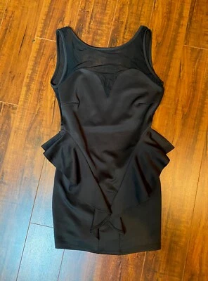VTG FOREIGN EXCHANGE Black Mesh Accent Back Cut Runway Peplum Mini Dress XS/S  Foto 1 de 4