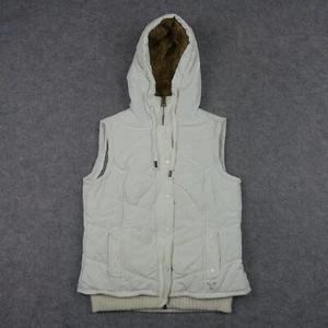 American Eagle Outfitters Vest Womens Small White Hooded Fur Lined Puffer Y2K VT - Picture 1 of 18
