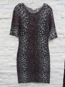 Minnie Rose Neiman Marcus Cashmere Black Gray Burgundy Leopard Sweater Dress M - Picture 1 of 5